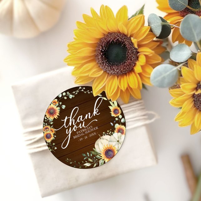 Sticker Rond Favori de mariage avec tournesols et verdure d'aut (Créateur téléchargé)