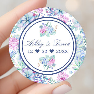 Sticker Rond Favori de mariage Cactus Floral Succulentes Aquare