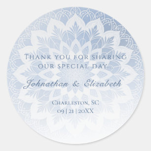 Sticker Rond Favori de mariage Mandala en dentelle bleue