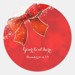 Sticker Rond Favori de Noël avec ruban rouge et paillettes