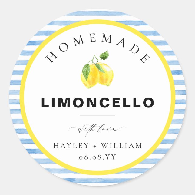 Sticker Rond Favori Limoncello à rayure aquarelle bleue (Devant)
