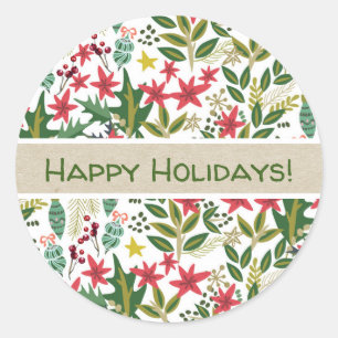 Sticker Rond Favoris de vacances de Noël Fantaisie Floral Baies