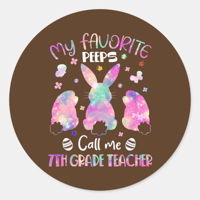Sticker Rond Favorite Bunnies Call Me 7th Grade Teacher Easter (Devant)