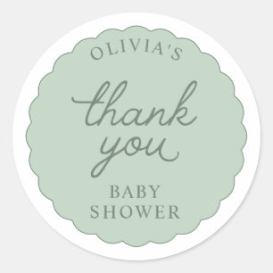 Sticker Rond Favors de Baby Shower Sage à encadrement festonné