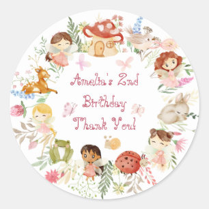 Sticker Rond Fbattage et Twirl Fairy Garden Anniversaire Merci
