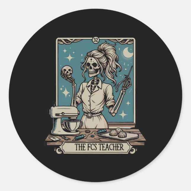 Sticker Rond Fcs Enseignant Skeleton Halloween Famille Et Conso (Devant)