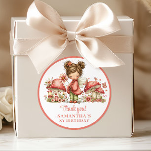 Sticker Rond Fée charmante fleurs roses anniversaire remercieme
