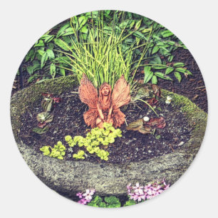 Sticker Rond Fée Dans La Nature Du Jardin