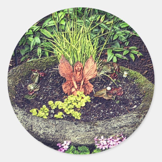 Sticker Rond Fée Dans La Nature Du Jardin (Devant)