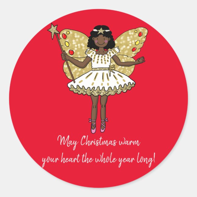 Sticker Rond Fée de Noël afro-américaine (Devant)