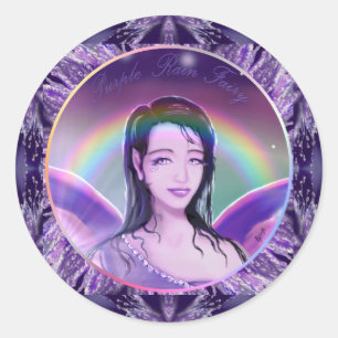 Sticker Rond Fée de pluie violette