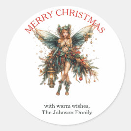 Sticker Rond Fée de vacances élégante avec Noël lanterne