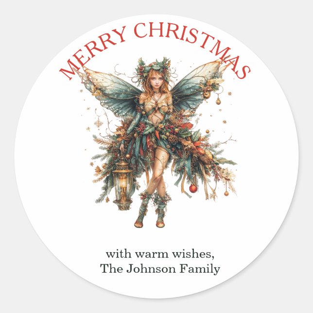 Sticker Rond Fée de vacances élégante avec Noël lanterne (Devant)