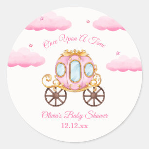 Sticker Rond Fée douce rose Princesse Carrosse Baby Shower 