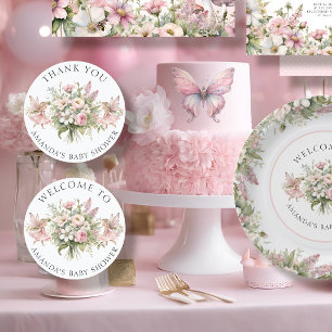 Sticker Rond Fée enchantée Floral Welcome Baby Girl Douche