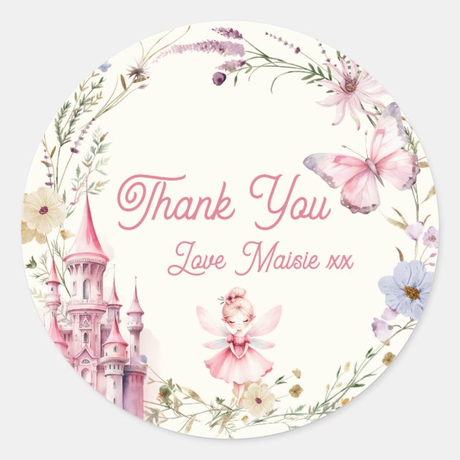 Sticker Rond Fée fille mignonne premier anniversaire Merci (Devant)
