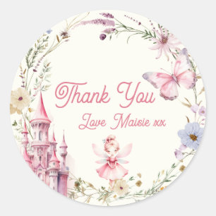 Sticker Rond Fée fille mignonne premier anniversaire Merci