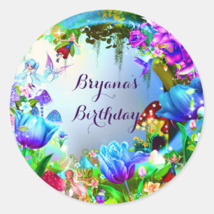 Sticker Rond Fée forêt enchantée fête d'anniversaire magique