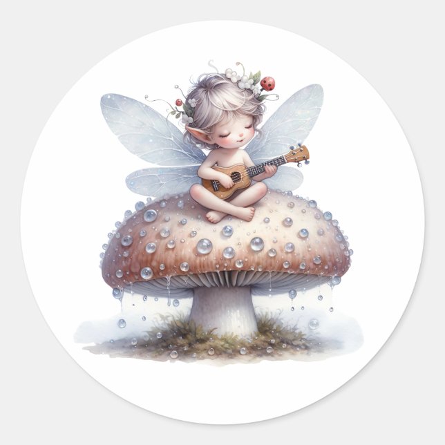 Sticker Rond Fée mignonne avec Viola sur Champignons Anniversai (Devant)