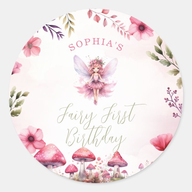 Sticker Rond Fée premier anniversaire Enchanted Forest Champign (Devant)