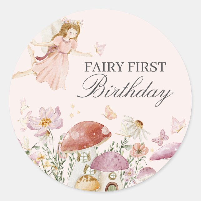 Sticker Rond Fée Premier Anniversaire Fête Dessert Faveur (Devant)
