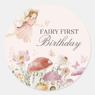 Sticker Rond Fée Premier Anniversaire Fête Dessert Faveur