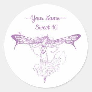 Sticker Rond Fée Reine Mab, Douce Seize ans en Violet