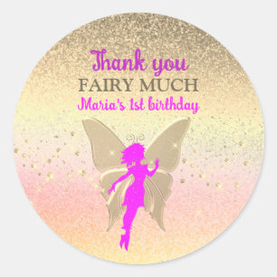 Sticker Rond Fée rose 1er anniversaire Merci