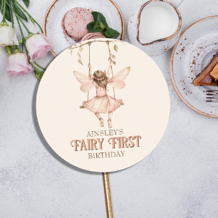 Sticker Rond Fée rose pâle personnalisée Premier 1er anniversai