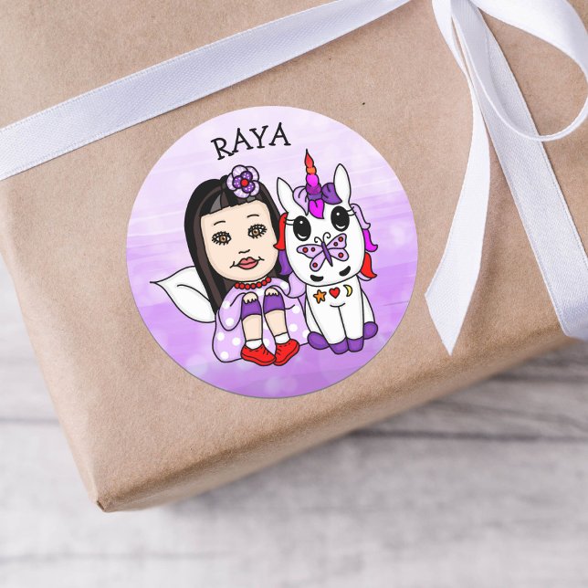 Sticker Rond Fée Whimsical personnalisée et licorne (Créateur téléchargé)