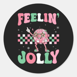 Sticker Rond Feelin Jolly Disco Père Noël Présente Musique Noël