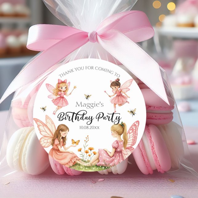 Sticker Rond Fées roses de charme Fête d'anniversaire (Créateur téléchargé)
