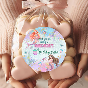 Sticker Rond Fées Sirènes Paillettes Rose Violet pour une Fête 