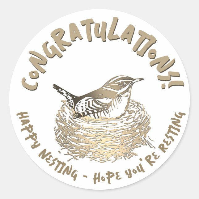 Sticker Rond Félicitations à la grossesse Nid d'oiseau Embossé  (Devant)