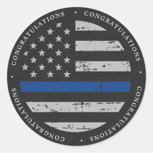 Sticker Rond Félicitations à la police de la ligne bleue minc