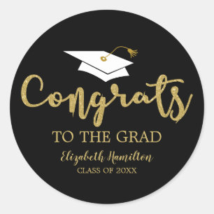 Sticker Rond Félicitations au diplômé paillettes dorées Chic di