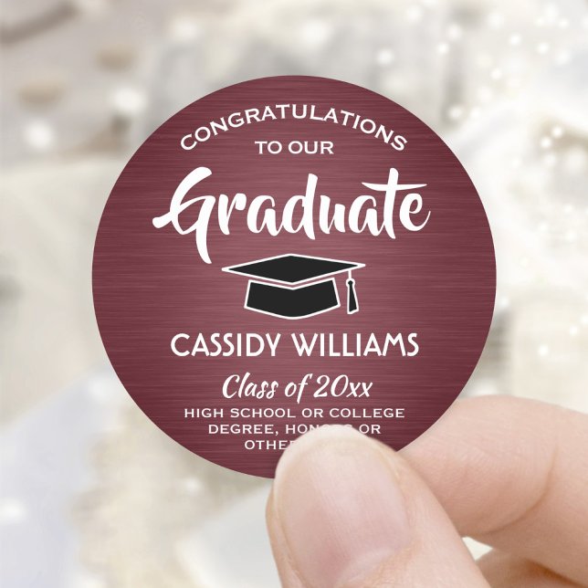 Sticker Rond Félicitations aux diplômés Maron & White Graduatio (Créateur téléchargé)