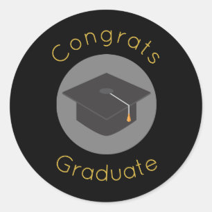 Sticker Rond Félicitations Diplôme avec Cap Graduation