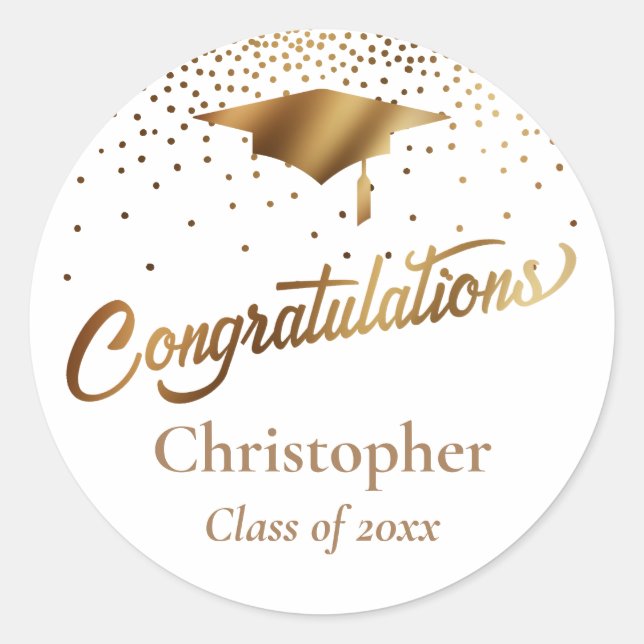 Sticker Rond Félicitations Diplômé, Classe d'or et de blanc (Devant)