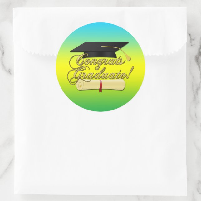 Sticker Rond Félicitations Diplôme d'études supérieures casquet (Sac)