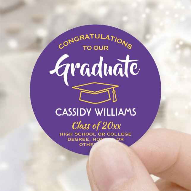 Sticker Rond Félicitations Diplômé Purple & Gold Graduation (Créateur téléchargé)