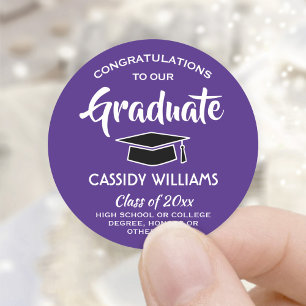 Sticker Rond Félicitations Diplômé Purple & White Graduation