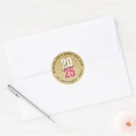 Sticker Rond Félicitations Fuchsia 2025 Parties scintillant d'o