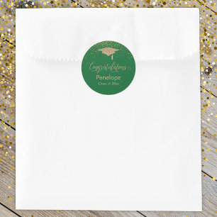 Sticker Rond Félicitations Gold Confetti Graduation Green