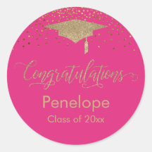 Félicitations Gold Confetti Graduation Hot Pink