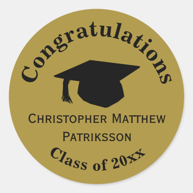 Sticker Rond Félicitations, Graduation de classe 20xx, Mat Gold (Devant)
