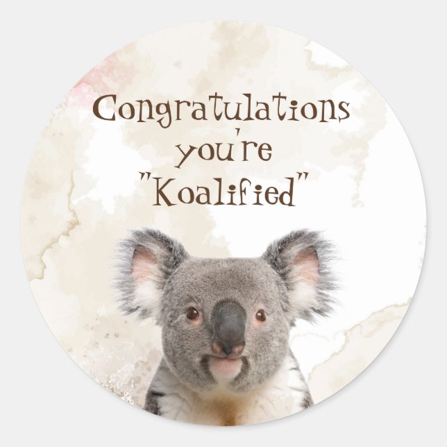 Sticker Rond Félicitations Graduation Fun Koalified Humour Car (Devant)