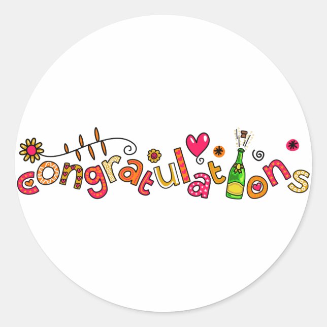 Sticker Rond Félicitations - Occasion spéciale Doodle Texte (Devant)
