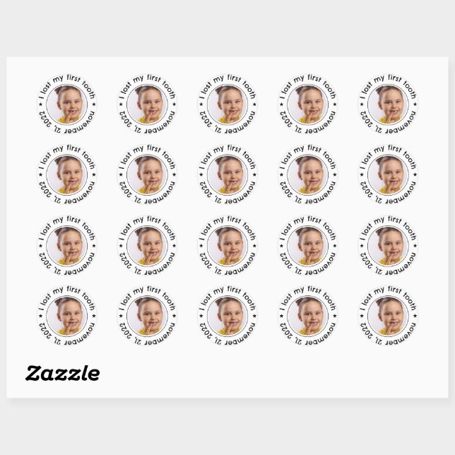 Sticker Rond Félicitations pour la première dent perdue de l'en (Feuille)