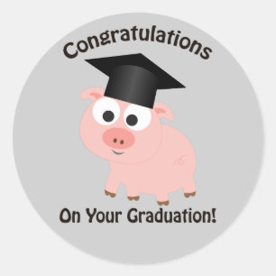 Sticker Rond Félicitations pour votre diplôme ! Cochon